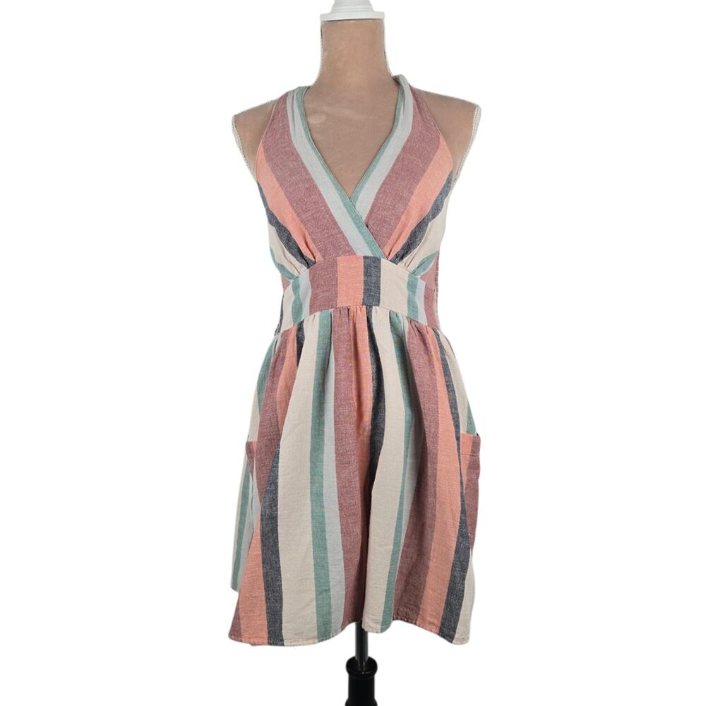 American Eagle Striped Halter Mini Dress Cotton Linen Medium